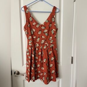Vibrant Floral V-Neck Mini Dress - Orange